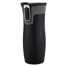 Contigo Thermotrinkflasche Autoseal West Loop Edelstahl 470ml (tropffrei, hält stundenlang kalt/heiss) schwarz matt